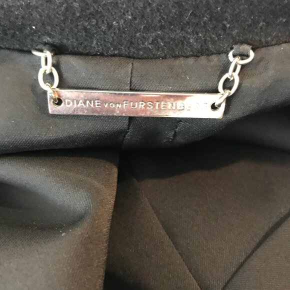 Diane Von Furstenberg Sterling Wool-Cashmere CoatWith Leather Details Size 8 - Picture 8 of 10